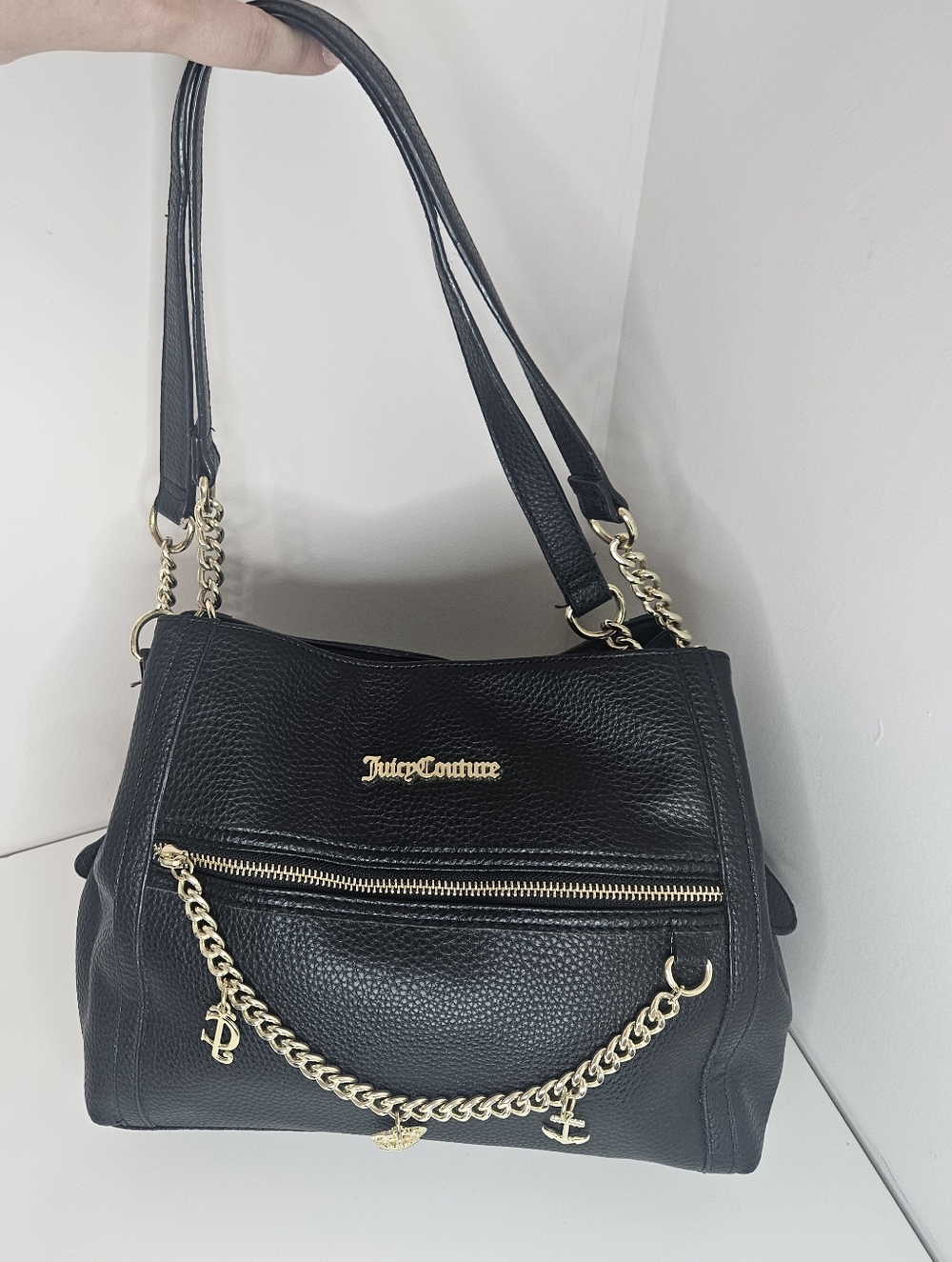 Y2K Juicy Couture Seas The Day Shoulder Bag Gold Charms Black Leather  Purse